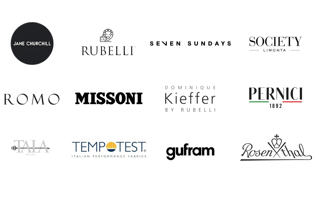 Brands di tessuti e decorazione d'Interni. Missoni Rubelli Romo Limonta Society Tempotest Jane Churchill Tala Gufram Rosenthal Pernici Seven Sundays